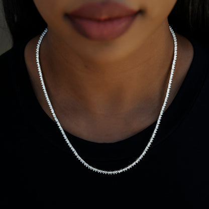 3 Prong Tennis Necklace in Yellow Gold -2mm