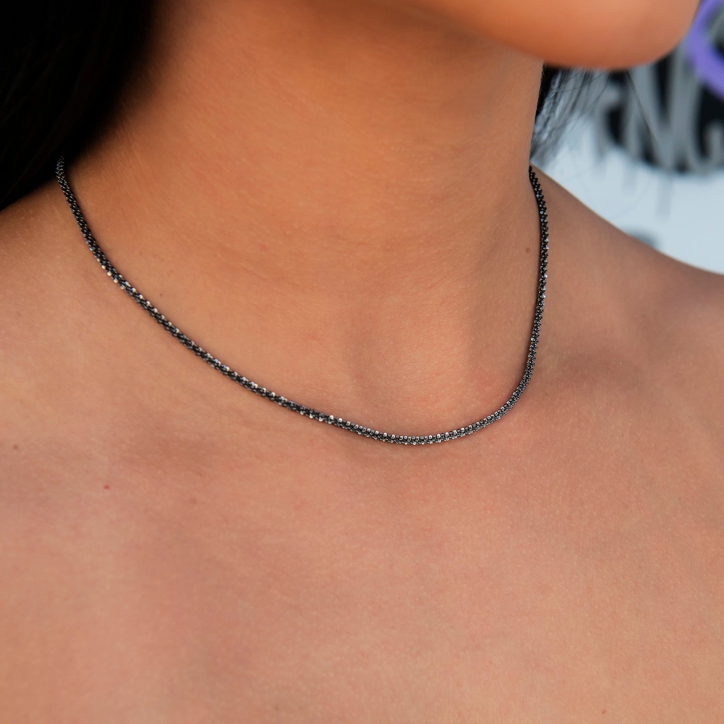 2MM Diamond Cut Popcorn Necklace in Black