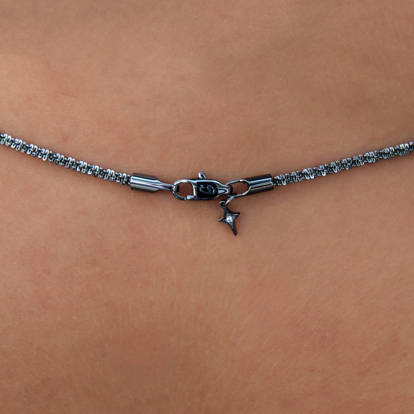 2MM Diamond Cut Popcorn Necklace in Black