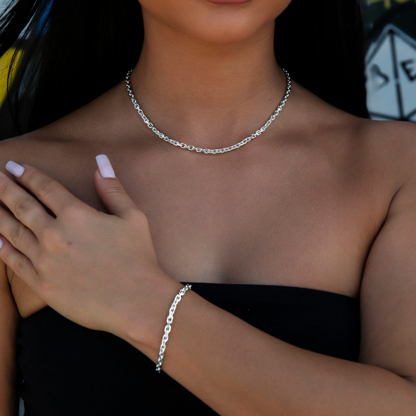 3.6MM Open Box Necklace in White Gold