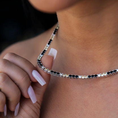 3MM Diamond Tennis Necklace - Black Yellow White