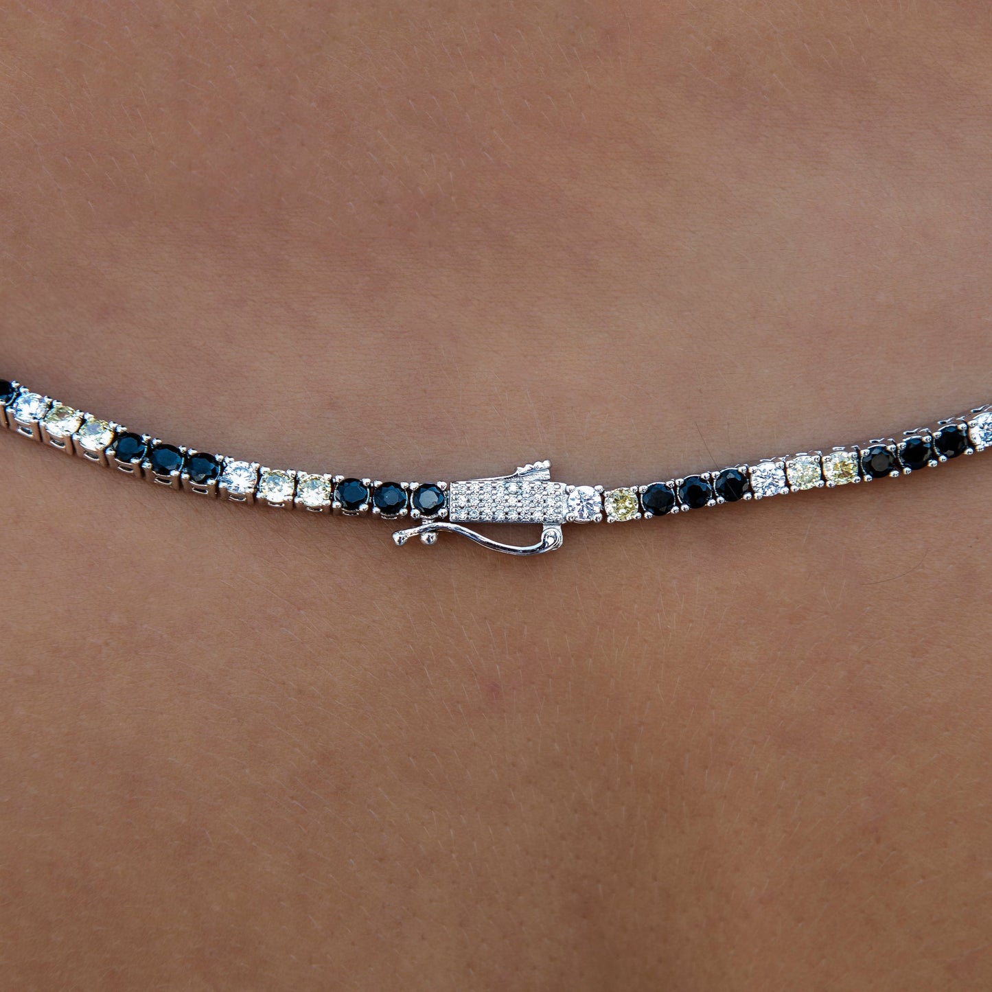 3MM Diamond Tennis Necklace - Black Yellow White