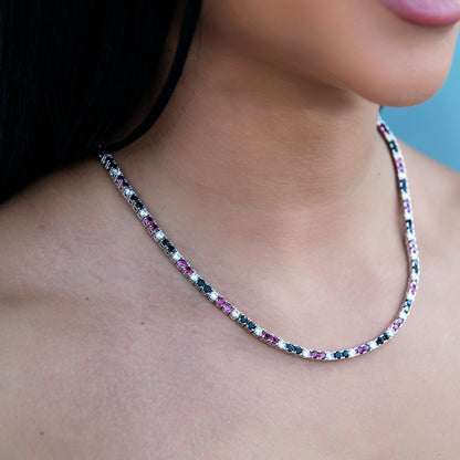 3MM Diamond Tennis Necklace - Black Burgundy White