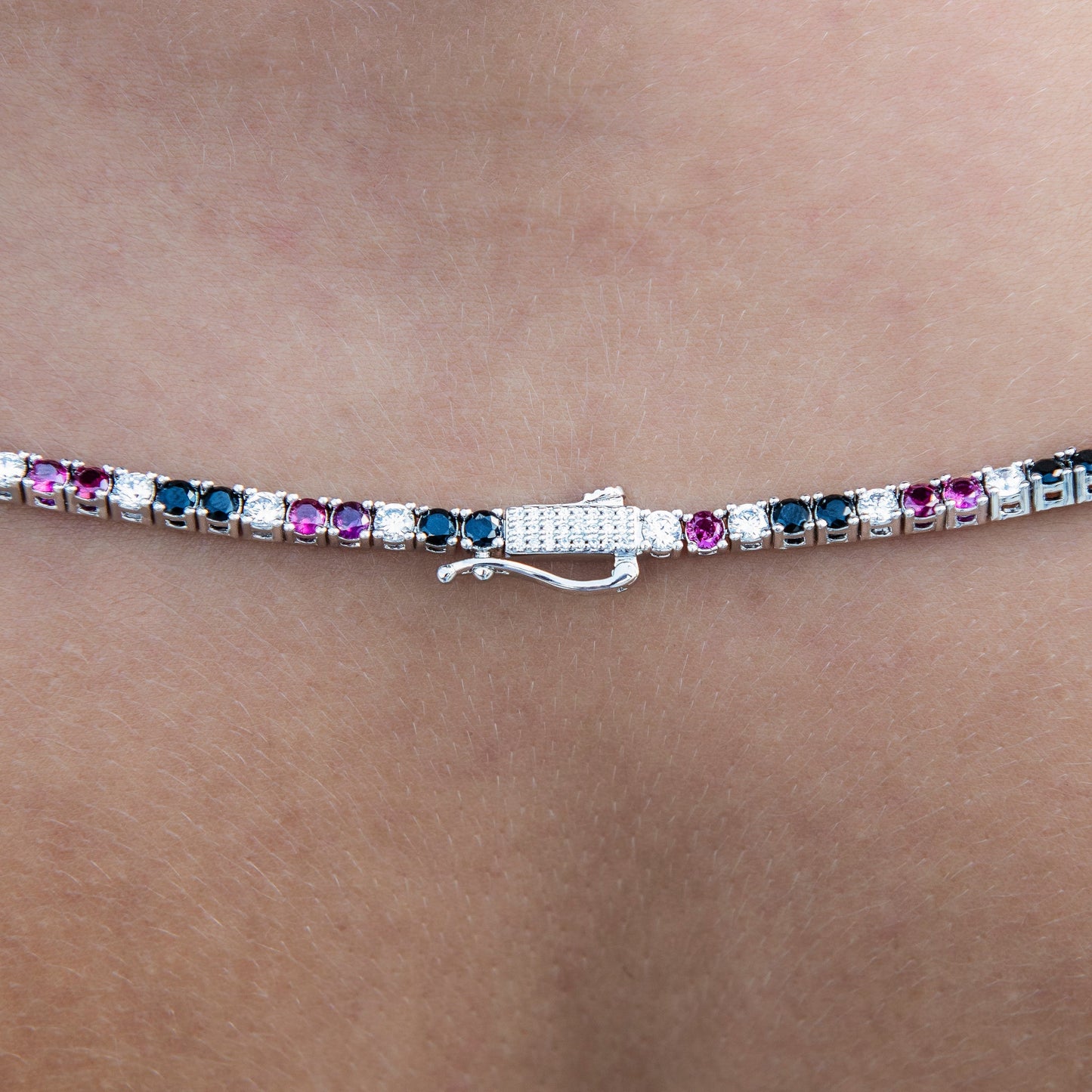 3MM Diamond Tennis Necklace - Black Burgundy White