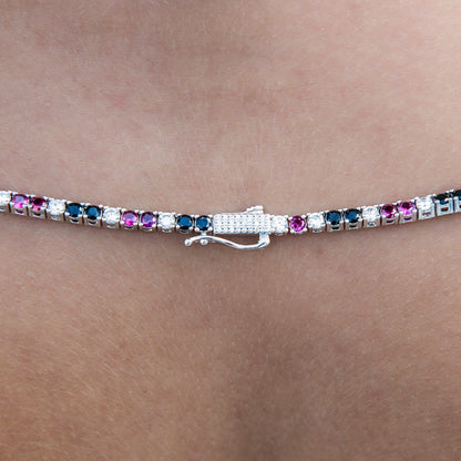 3MM Diamond Tennis Necklace - Black Burgundy White
