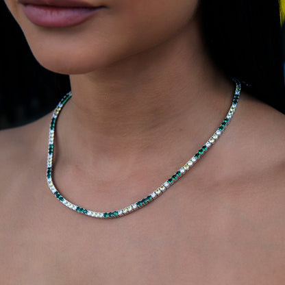 3MM Diamond Tennis Necklace - Green Yellow White
