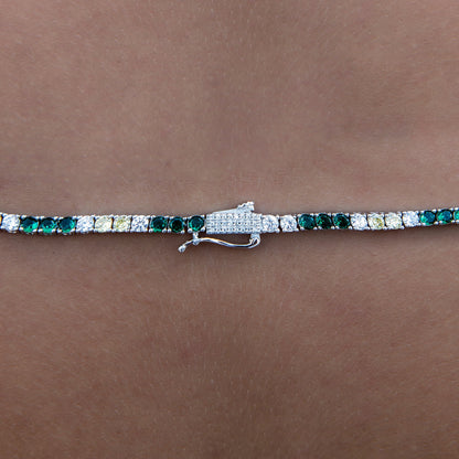 3MM Diamond Tennis Necklace - Green Yellow White