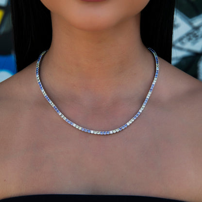 3MM Diamond Tennis Necklace - Purple Yellow White