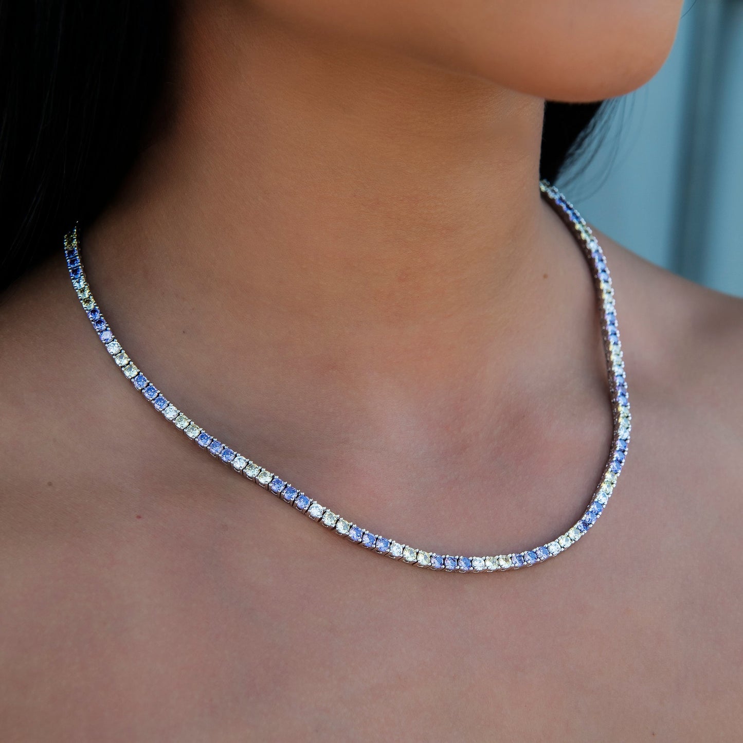 3MM Diamond Tennis Necklace - Purple Yellow White