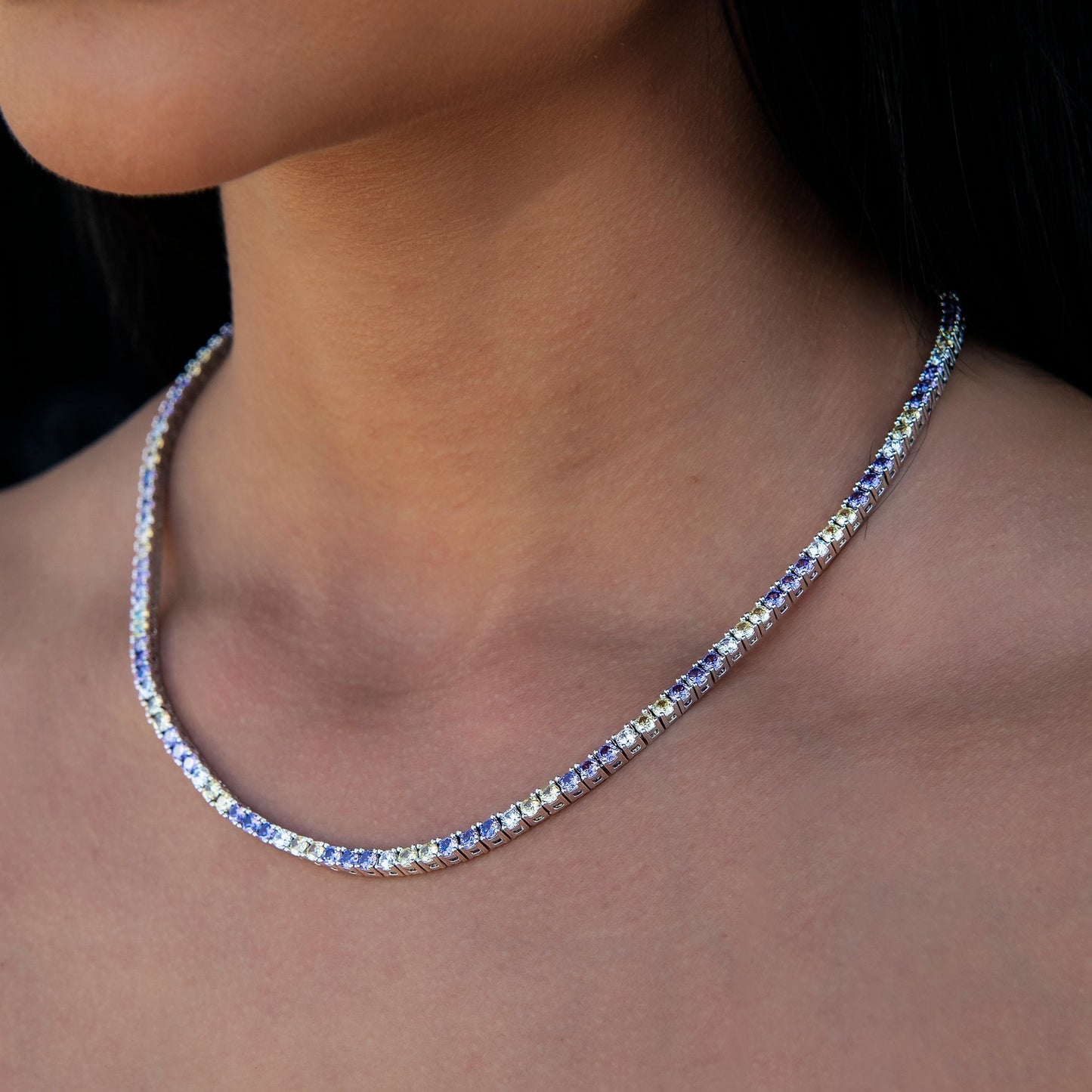 3MM Diamond Tennis Necklace - Purple Yellow White