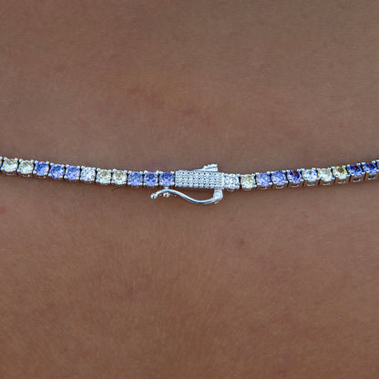 3MM Diamond Tennis Necklace - Purple Yellow White