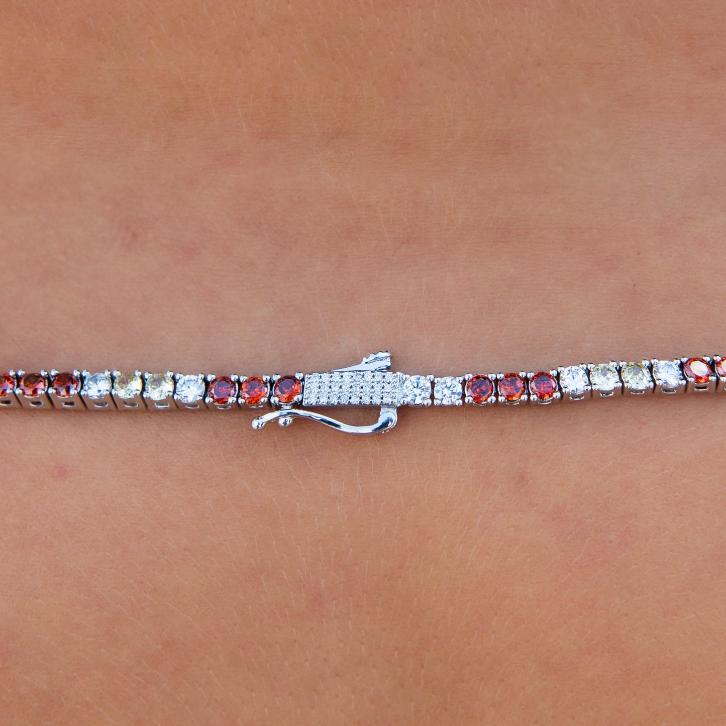 3MM Diamond Tennis Necklace - Red Yellow White