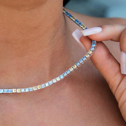 3MM Diamond Tennis Necklace - Turquoise Yellow