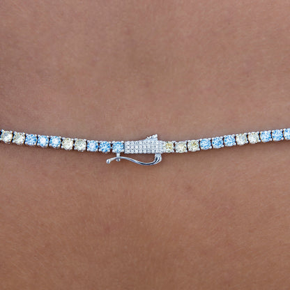 3MM Diamond Tennis Necklace - Turquoise Yellow