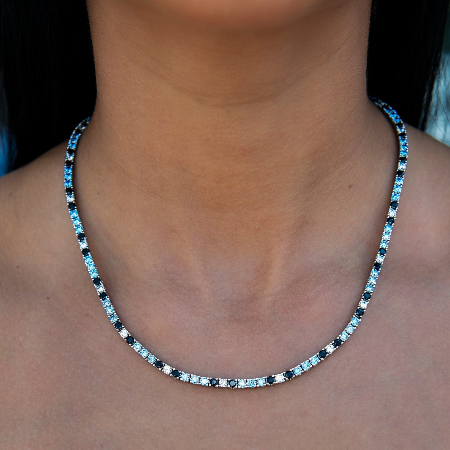 3MM Diamond Tennis Necklace - Turquoise Black White