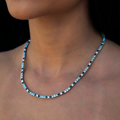 3MM Diamond Tennis Necklace - Turquoise Black White