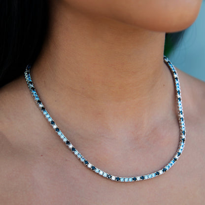 3MM Diamond Tennis Necklace - Turquoise Black White