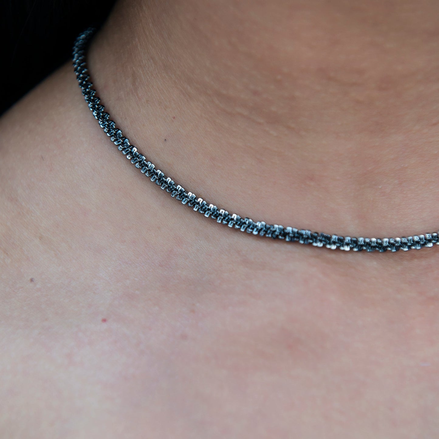 4MM Diamond Cut Popcorn Necklace in Black