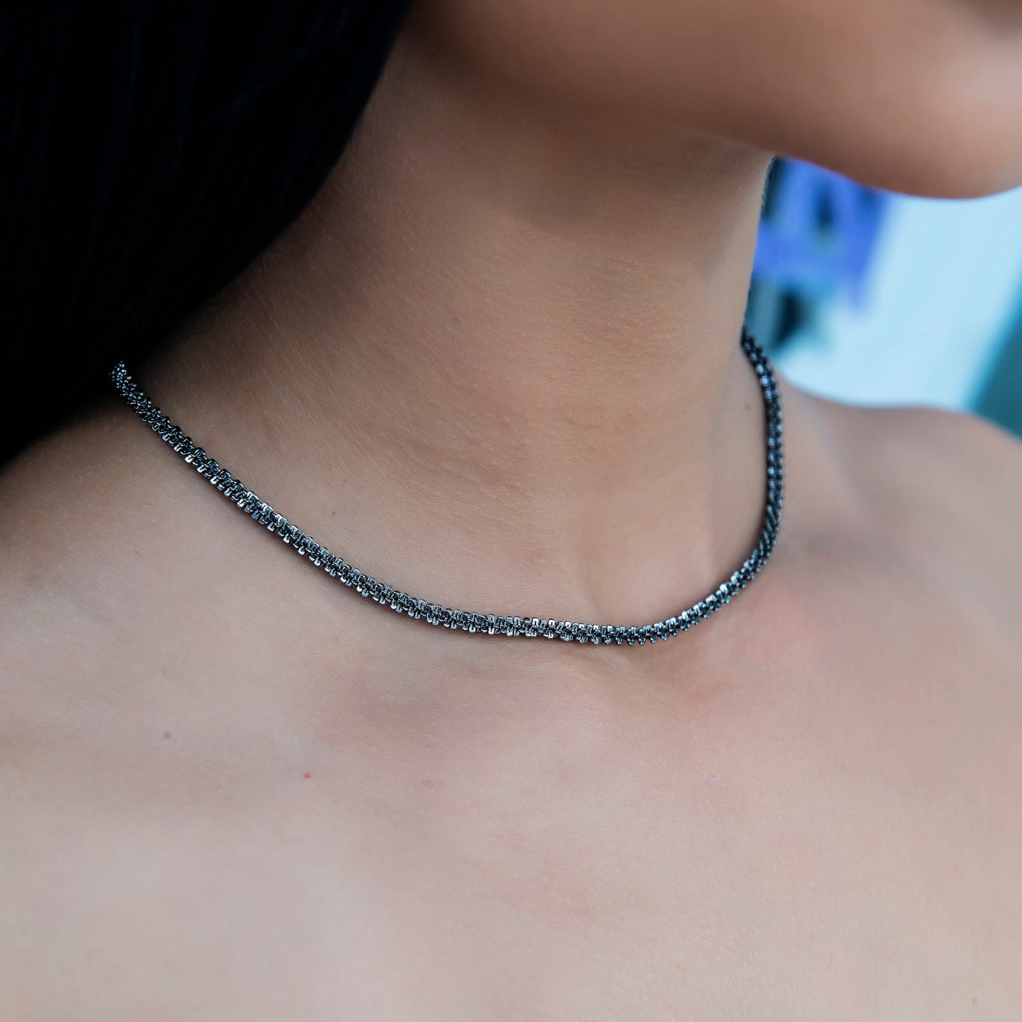 4MM Diamond Cut Popcorn Necklace in Black