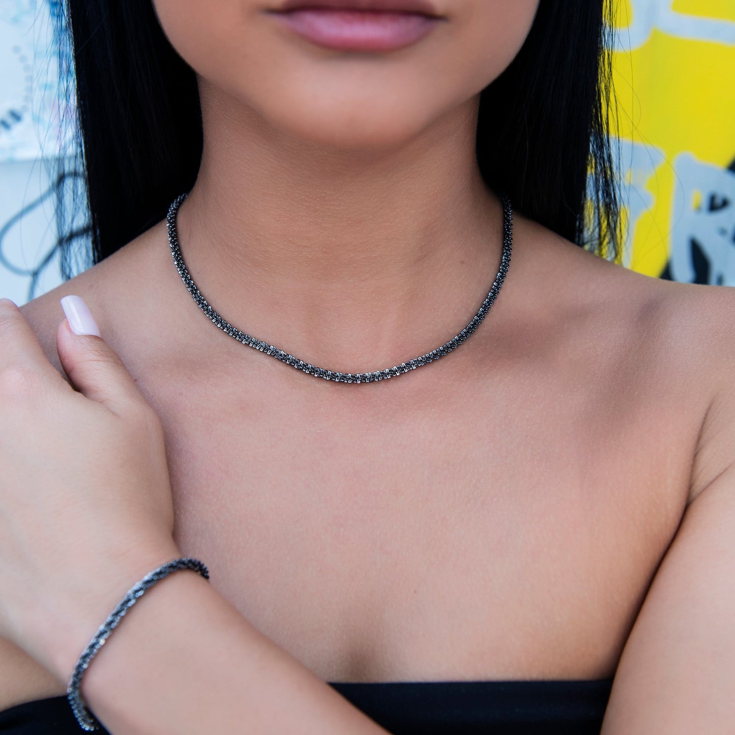 4MM Diamond Cut Popcorn Necklace in Black