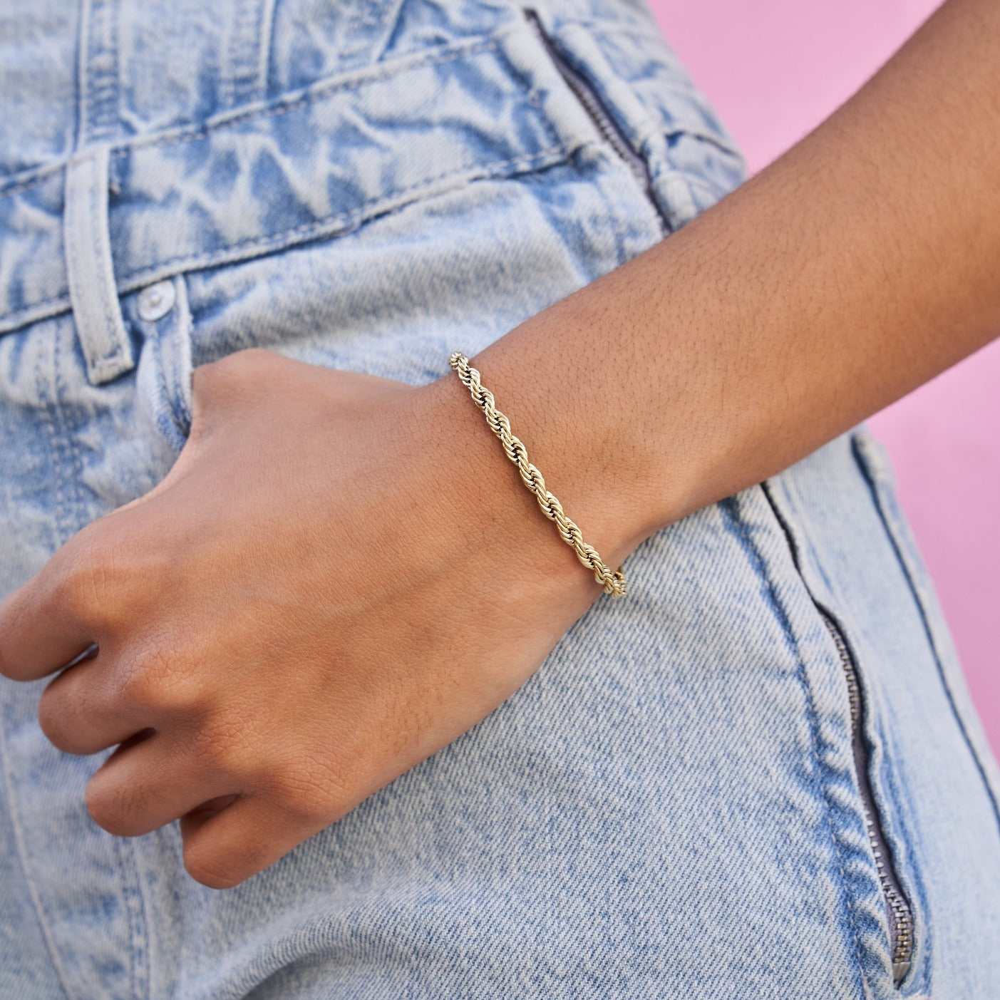 14k Solid Gold Rope Bracelet (4mm)