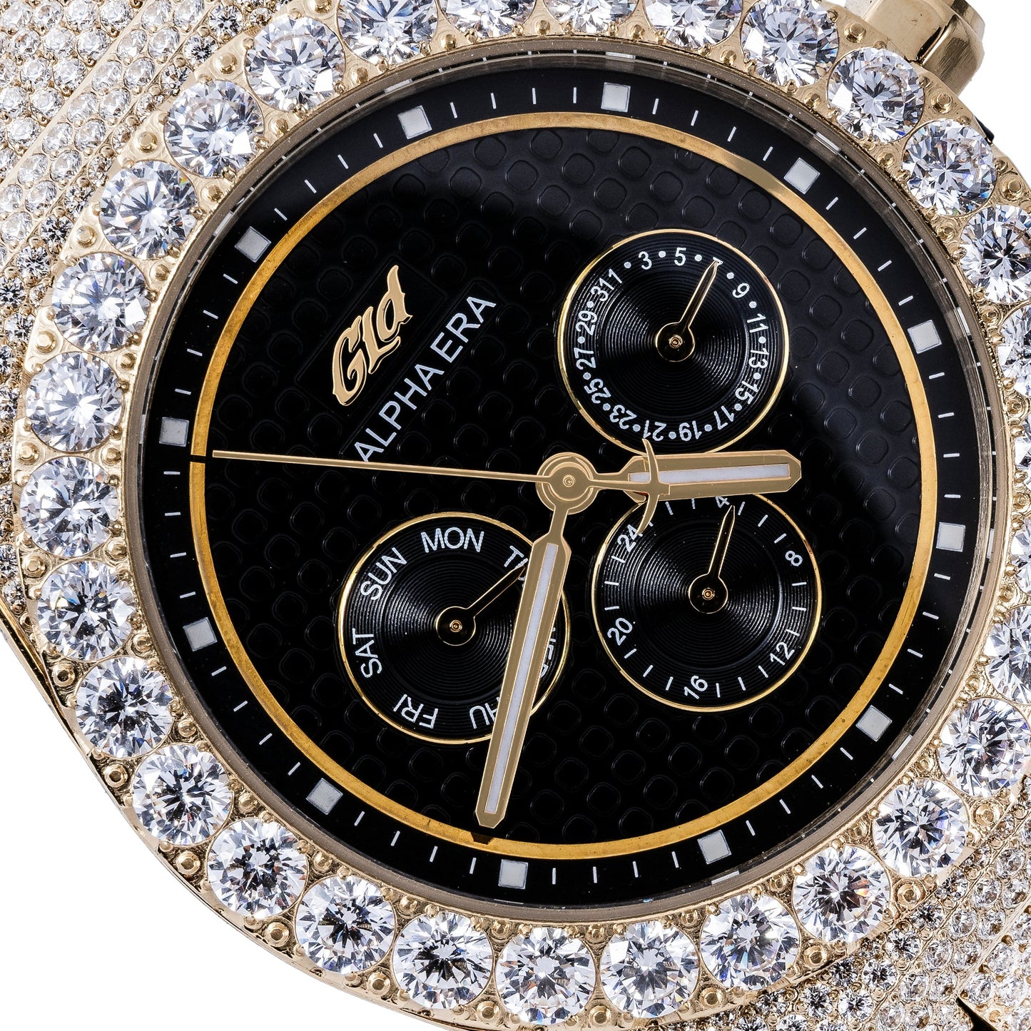 42mm Iced Alpha Era Moissanite in Gold Black Dial