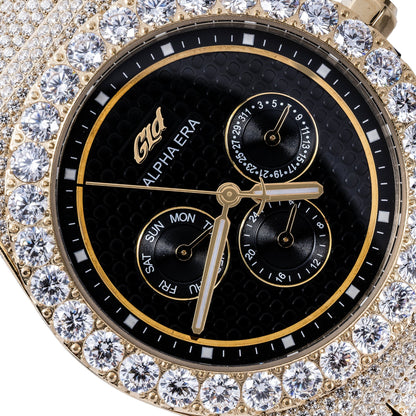 42mm Iced Alpha Era Moissanite in Gold Black Dial