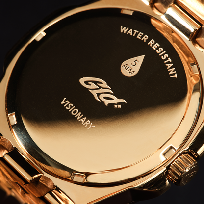 39MM Visionary Fully Iced Case & Steel Band Watch - Yellow Gold