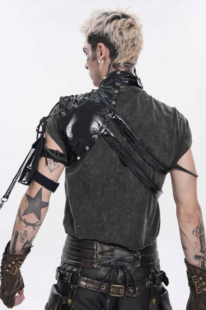 Black Lace-Up Slim Asymmetric Buckled Eyelet Men's Punk Cool Accessory Body Harness