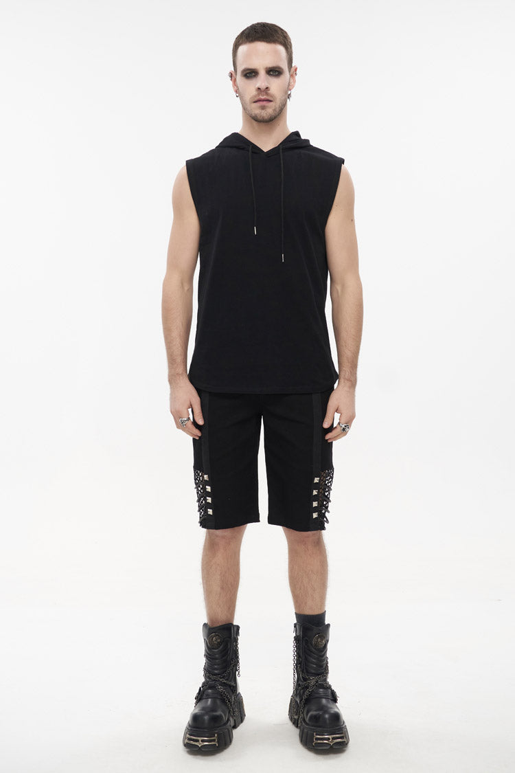 Black Knit Irregular Simple Versatile Sleeveless Hooded Men's Punk Tank Top