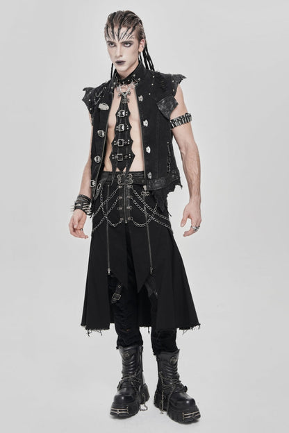 Black Buckle Chain Eyelet Men's Punk Skirt