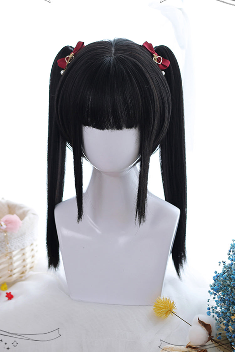 Black Natural Double Ponytail Short Hair Classic Lolita Wigs