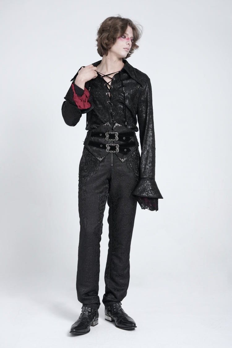 Black Long Trumpet Sleeves Lace-Up Men's Gothic Swallow-tailed Blouse