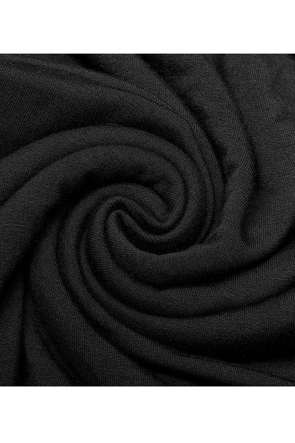 Black Cashmere Knitting Cross Fold Tie Rope Design High Collar Pleated Fit Women's Punk Dress