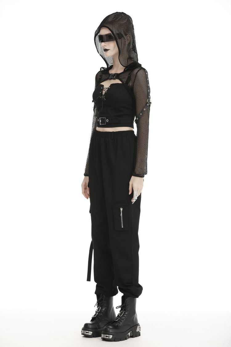 Black Long Sleeves Fishnet Mesh Women's Gothic Punk Hooded Cape