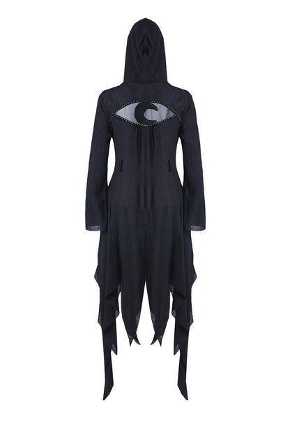 Black Long Sleeves Women's Grungy Gothic Vintage Hooded Coat