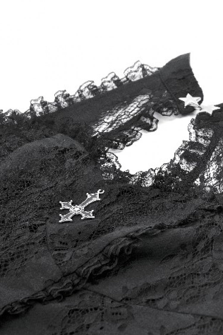Black Off Shoulder Halterneck Sleeveless Lace Women's Gothic Short Dress