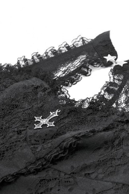 Black Off Shoulder Halterneck Sleeveless Lace Women's Gothic Short Dress