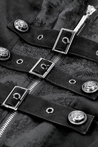 Black Lapel Collar Long Sleeves Lace-Up Irregular Bouble-breasted Buckle-up Women's Gothic Coat
