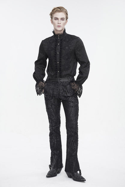 Black Lace Up Totem Printed Men's Punk Flared Pants