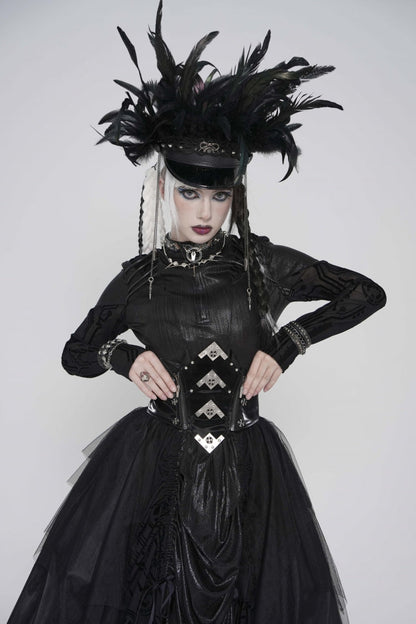 Black Lace-Up Slim Irregular Zippered Women's Punk Corset