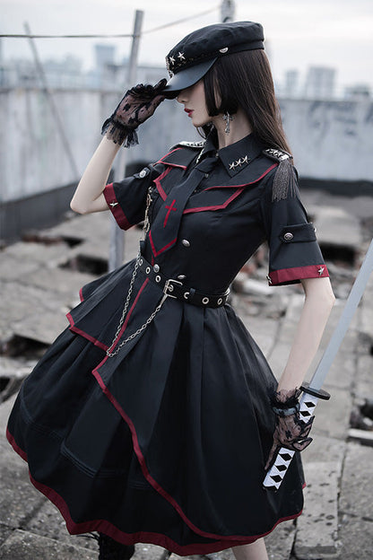 Black Military Style JK Set Irregular Gothic Lolita Dress