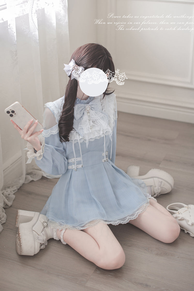 Aqua [Angel Heartbeat] Long Sleeves Bowknot Lace Sweet Jirai Kei Japanese Dress