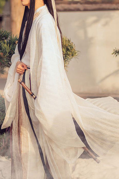 Beige Chinese Style Ancient Costume Knight Wide Sleeved Classic Mens Hanfu Full Set