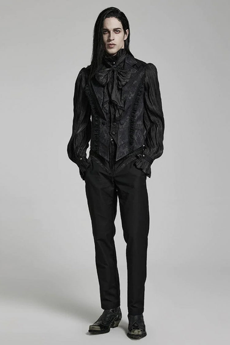 Black Lapel Collar Multi-layer Floral Print Ruffle Lace Mens Gothic Vest