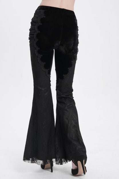 Black Floral Embroidery Stitching Lace Women's Gothic Pants