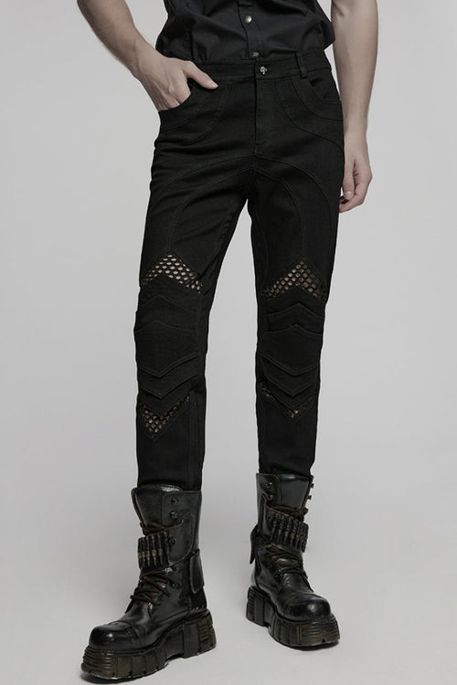 Black Pleated Stitching Mesh Men's Punk Pants
