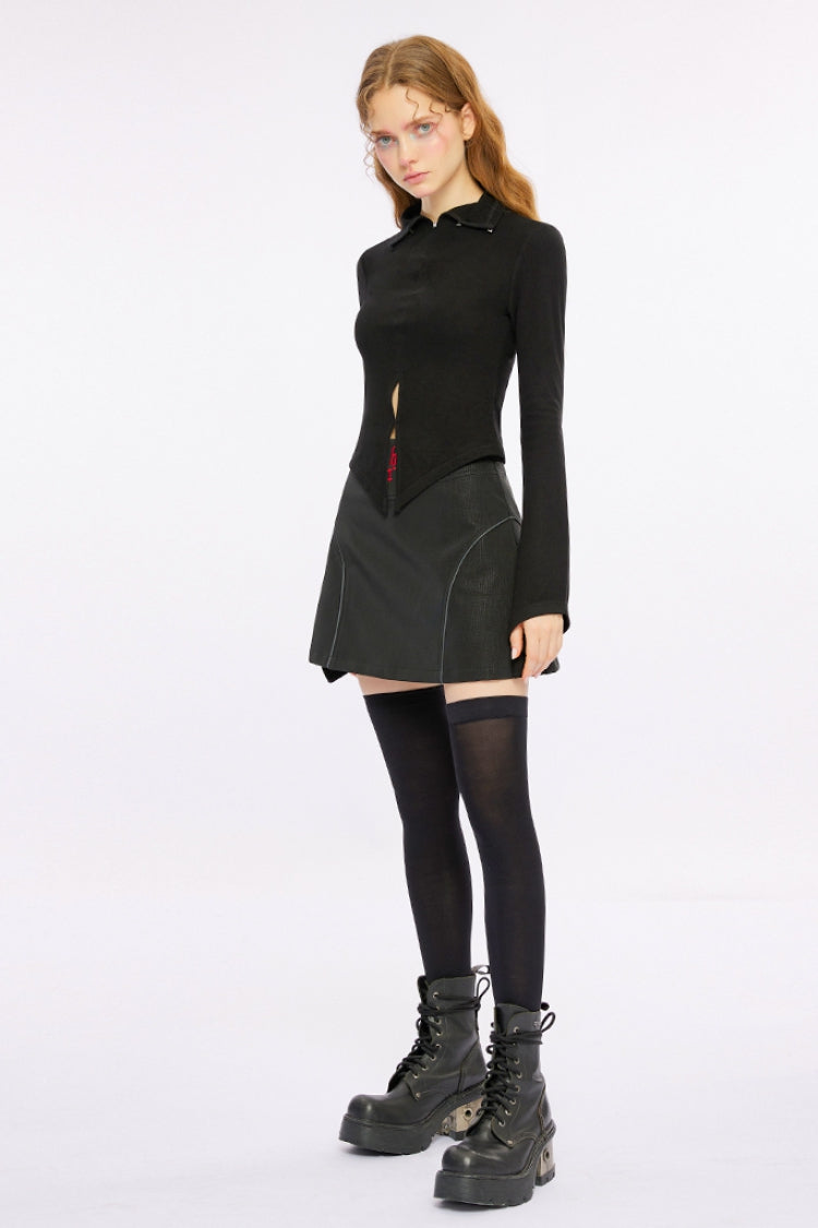 Black Long Sleeves Scream Hem Women's Gothic T-Shirt