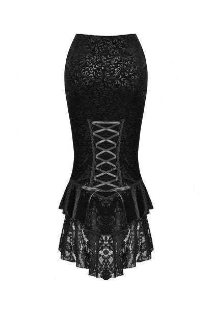 Black Jacquard Lace Lace-Up Women's Gothic Dovetail Wrap Skirt