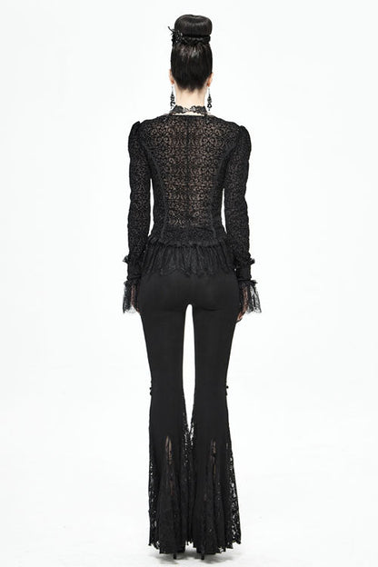 Black Cross Knit Lace Bell Gothic Womens Pants